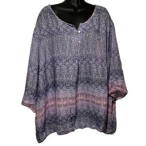 Catherines Womens Blouse Plus Size 30/32W Purple Santa Fe Peasant Top Pullover